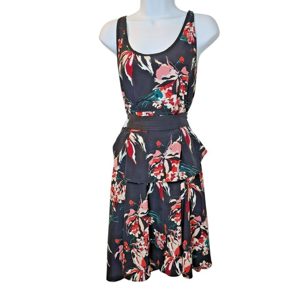 Derek Lam 10 Crosby Athleta Floral Sleeveless Dress Women's Large Black‎ Red EUC